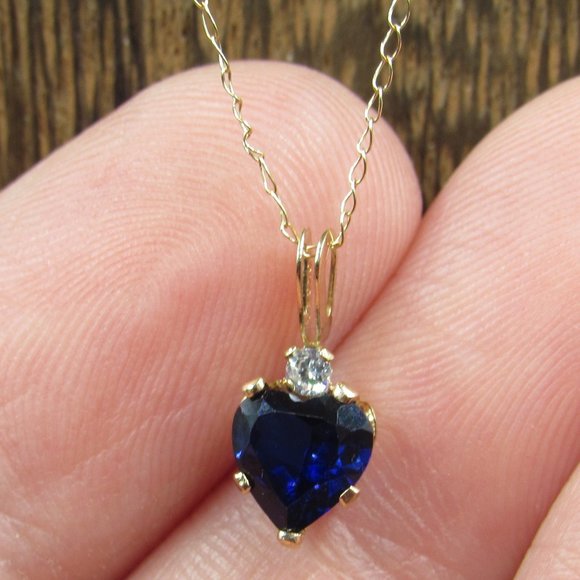 Jewelry - 19" 10K Gold Dainty Spinel & CZ Heart Necklace